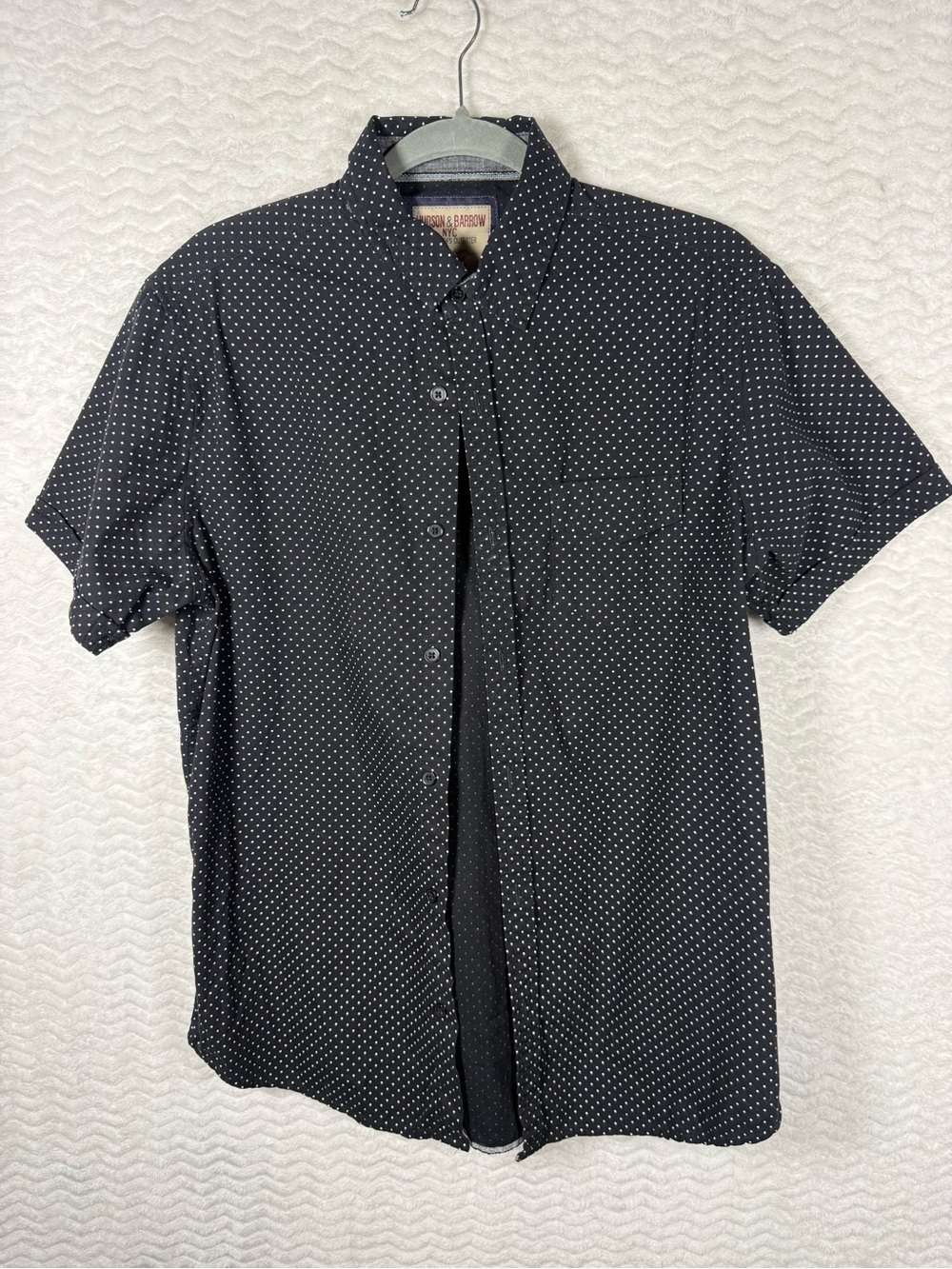 Hudson & Barrow Men's Short Sleeve Black Dot-Print Button-Down Shirt